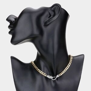 Crystal Snake Pendant 2 Tone Gold Chain Necklace Trend Womens Statement Jewelry